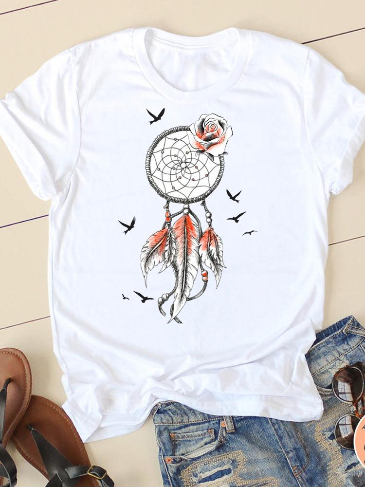 Short Sleeve Watercolor Flamingo Beach Ladies Summer Graphic Tee Tshirts Casual Clothing Women Fashion Female T Print Clothes