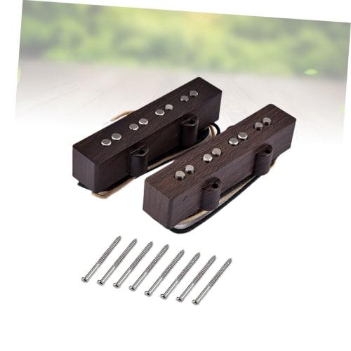 ABOOFAN Alnico V Bass Pickup Set for 4-String Woodgrain Neck and Bridge Electric Guitar, Each Pickup Pre-Wax Potted, Mounting Screws Included