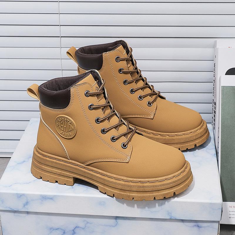 Martin Boots for Men and Women Couple Autumn and Winter New High-top British Style Work Boots Korean Style Thick-soled Non-slip Short Boots for Women