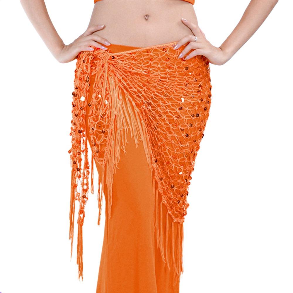 

Fashion Tassel Belly Dance Hip Scarf Sequins Bohemian Waist Chain Crochet Dancer Skirt Show Costumes оранжевый