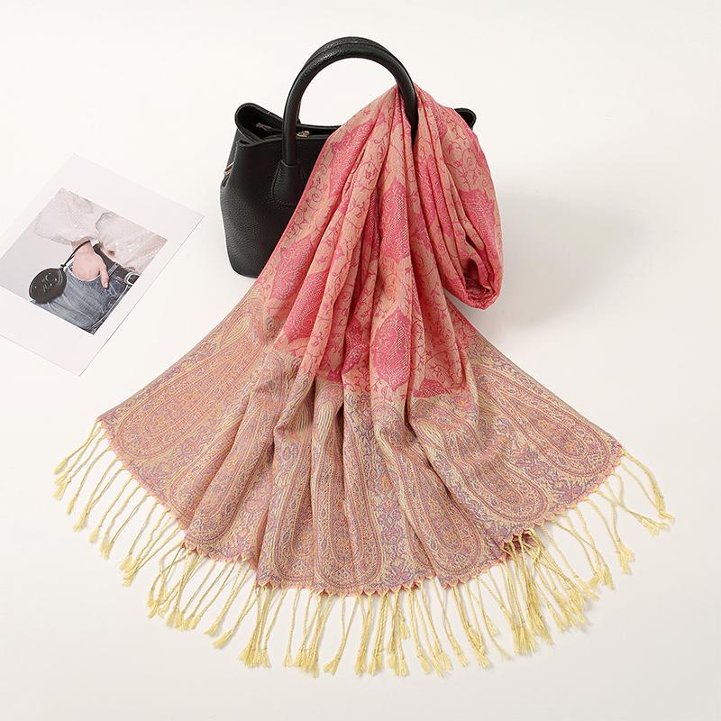 NEW Winter Women Bufanda Jacquard Scarf Printed coquette fashion Silky Long Shawl Ethnic Fringed Travel Scarves