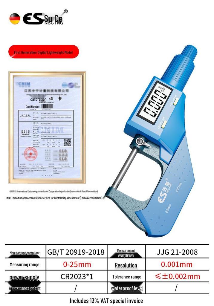 High-Precision Micrometer Gauge for Outer/Inner Diameter & Thickness Measurement