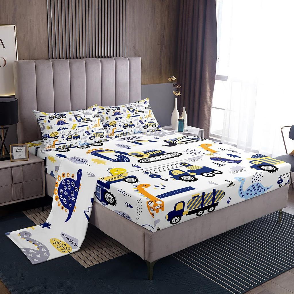 Chapéu de Cama com Padrão de Frutas Abacate Desenho Animado Conjunto de Roupa de Cama de Quatro Peças Decoração de Roupa de Cama para Quarto de Dormitório