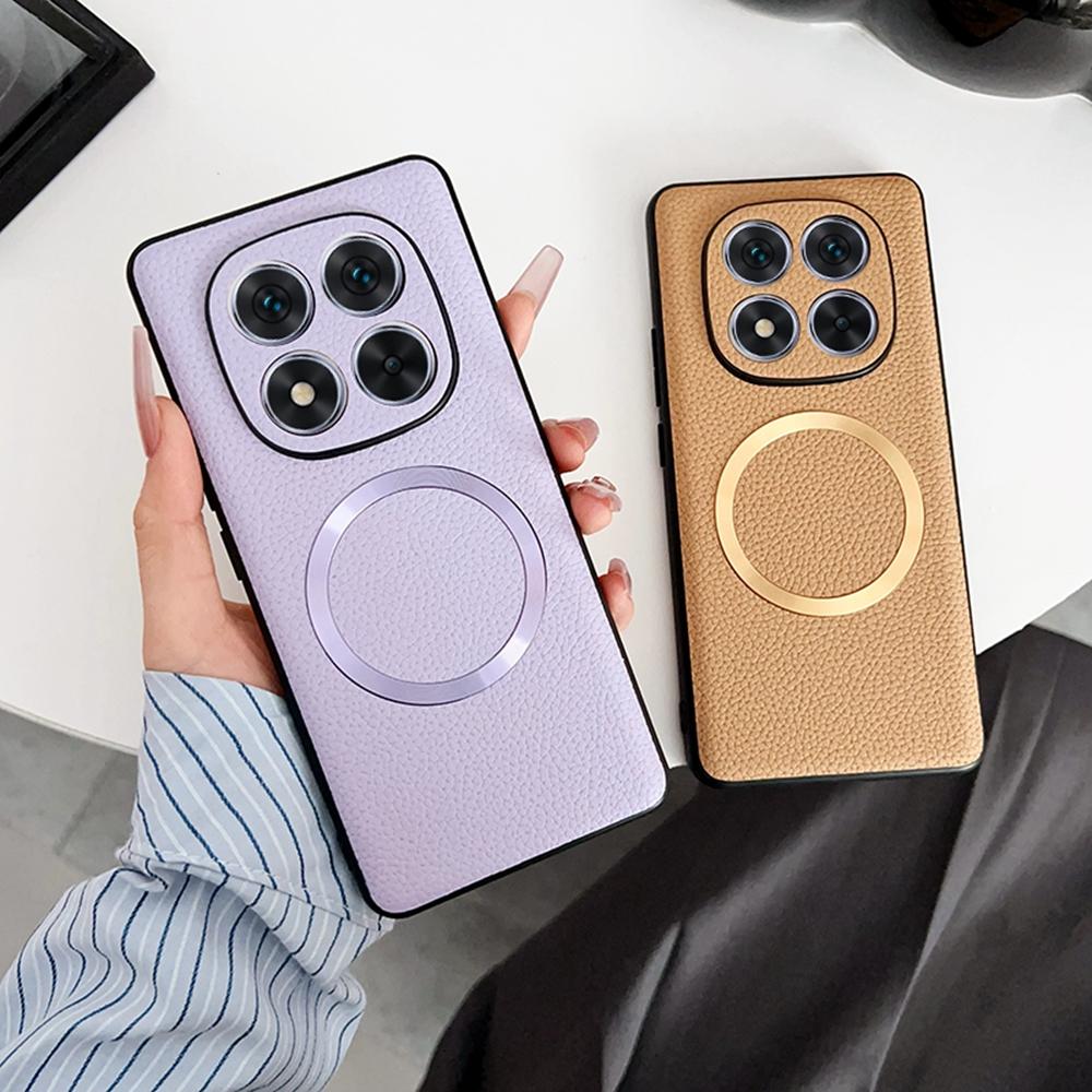 For Xiaomi Redmi Note 14 Pro 5G/Poco X7 5G Case Compatible with MagSafe PU Leather+TPU Phone Back Cover