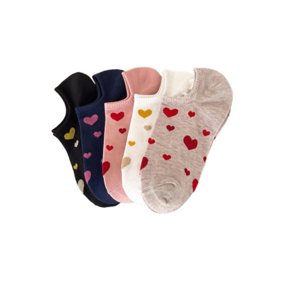 

5Pairs Cotton Love Short Socks Heart Women s Socks Korean Style Flower Boat Ankle Socks Girl C