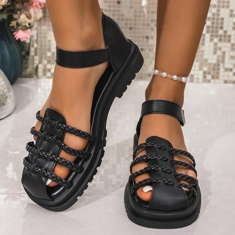 Retro woven bag head sandals women's shoes new summer seaside vacation soft-soled brown shoes