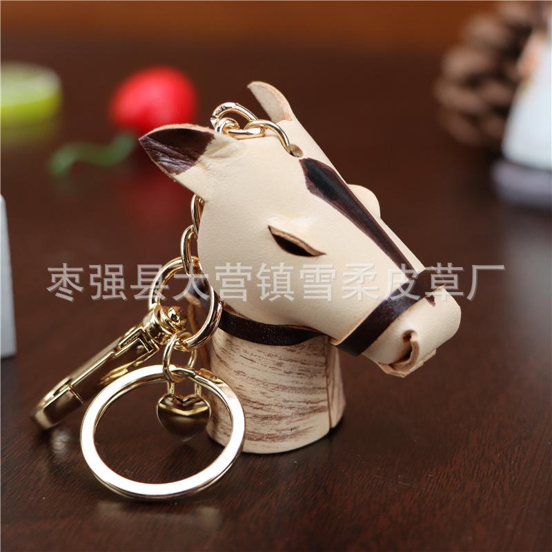 First Layer Cowhide Pony Pendant Car Keychain Leather Rope Bag Pendant Accessories Zodiac Gifts