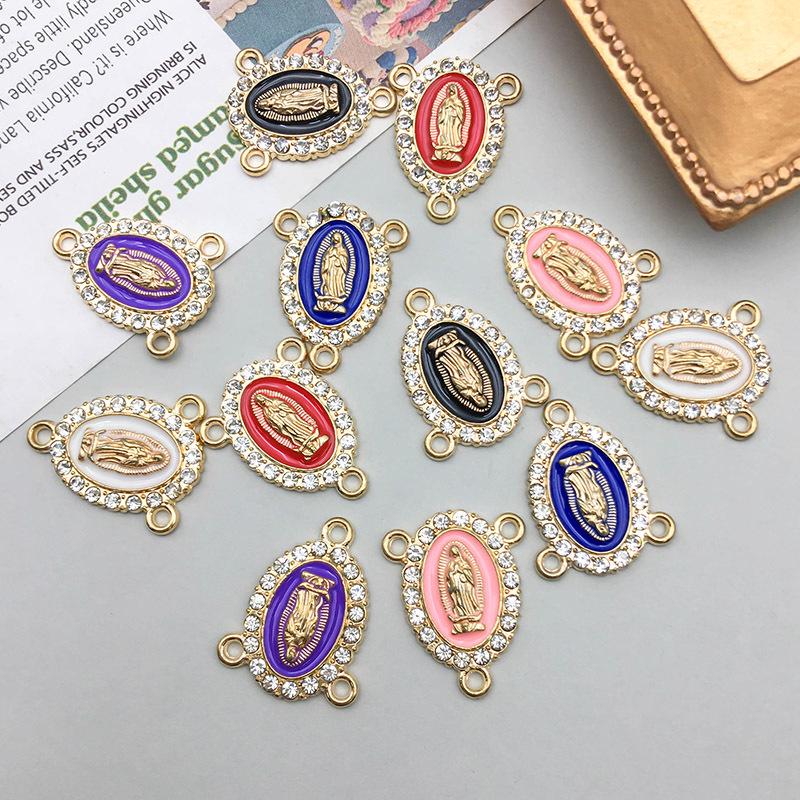 Gold Alloy Three-Hole White Rhinestone Pendant Charm for DIY Jewelry Accessories