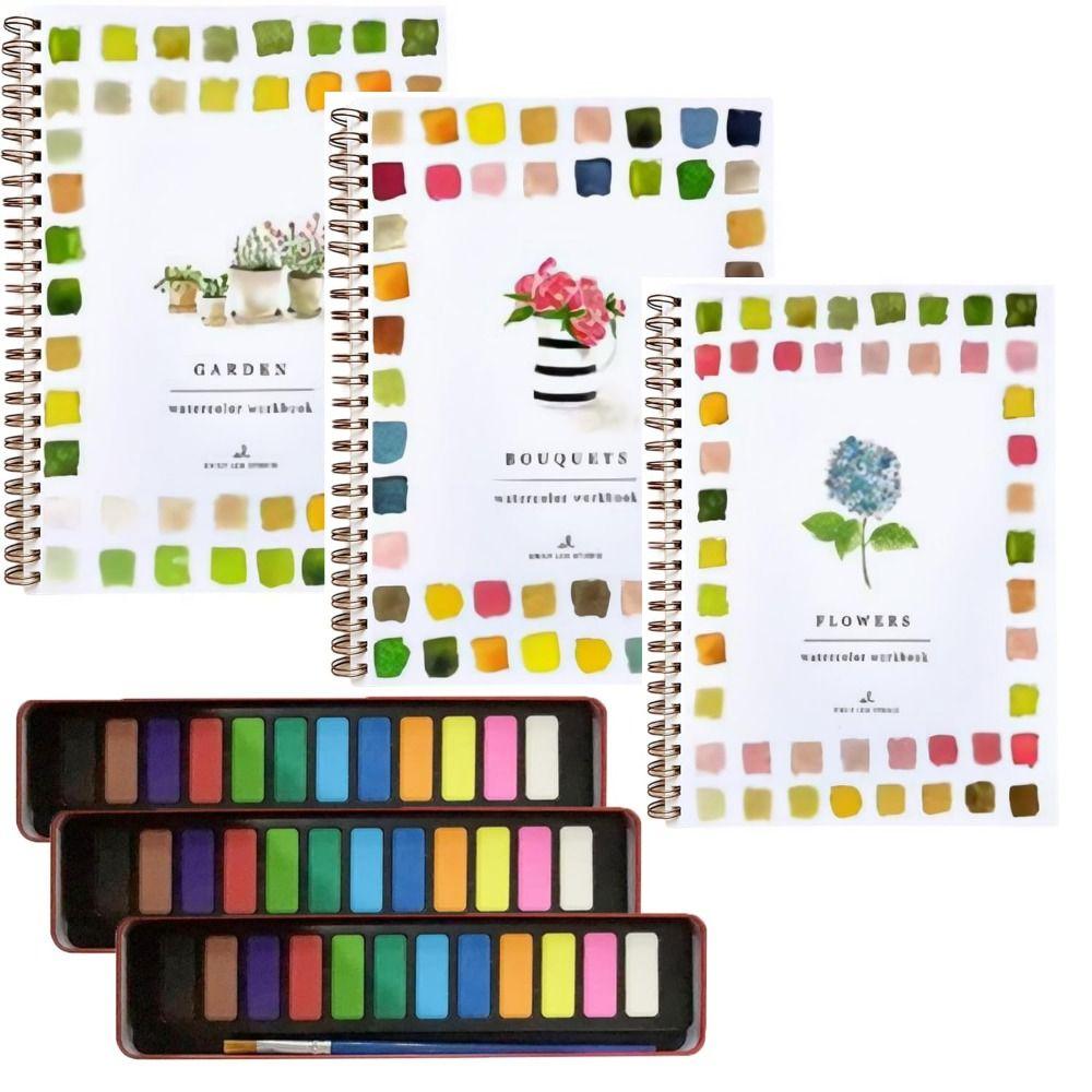 With Color Palette 12 Colors Watercolor Paint Set Watercolor Paint Book  for Kids Adults Teens