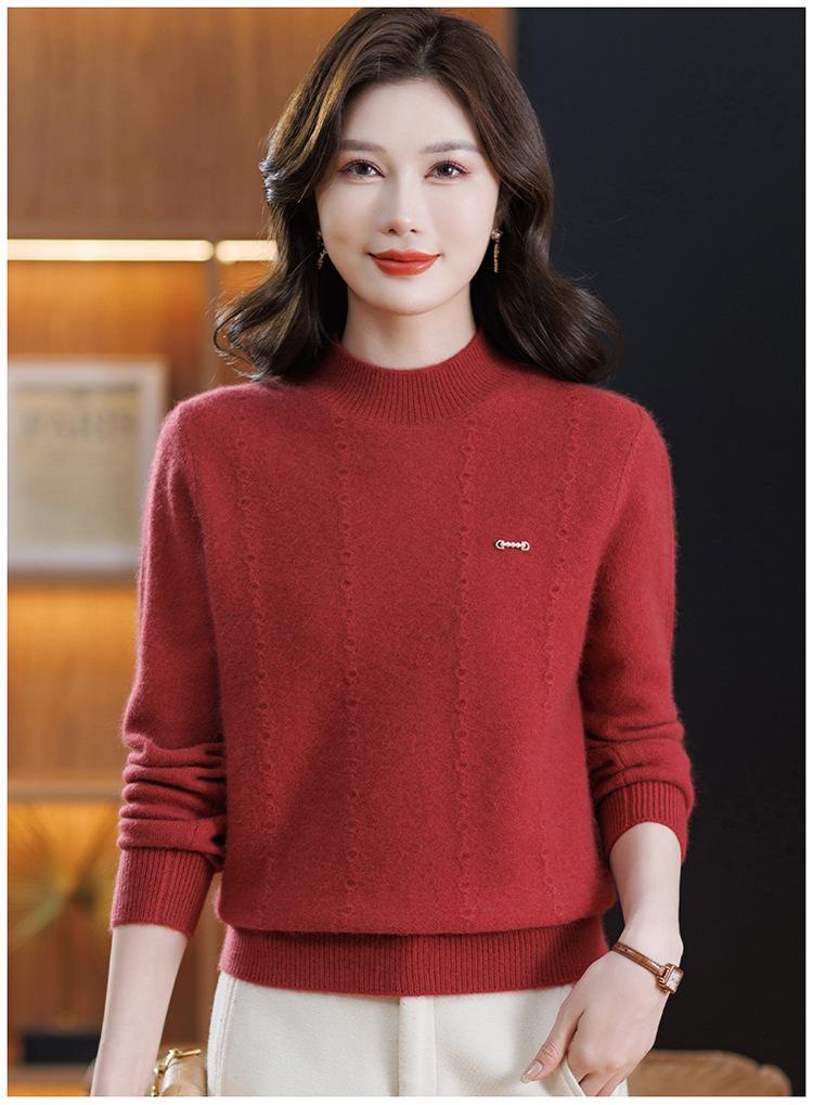 Maternity 100% Pure Wool Autumn/Winter Sweater for Women, Half-High Neck, Thickened Plain Color Base Layer for Middle-Aged & Elderly.