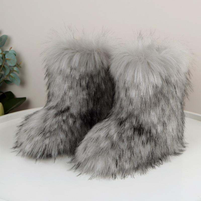 Women's winter fur faux fox fur thickened padded waterproof cozy warm lightweight hiking non-slip thick sole cushioning snow boots
