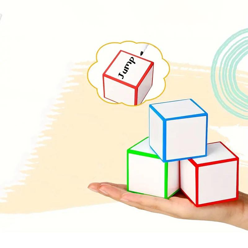 WTEMPO Small Dry Erase Foam Blank Square Quicky-Dry Erase Cube Ideal for Home Games Classroom School Supplies, Drawing Letters and Numbers