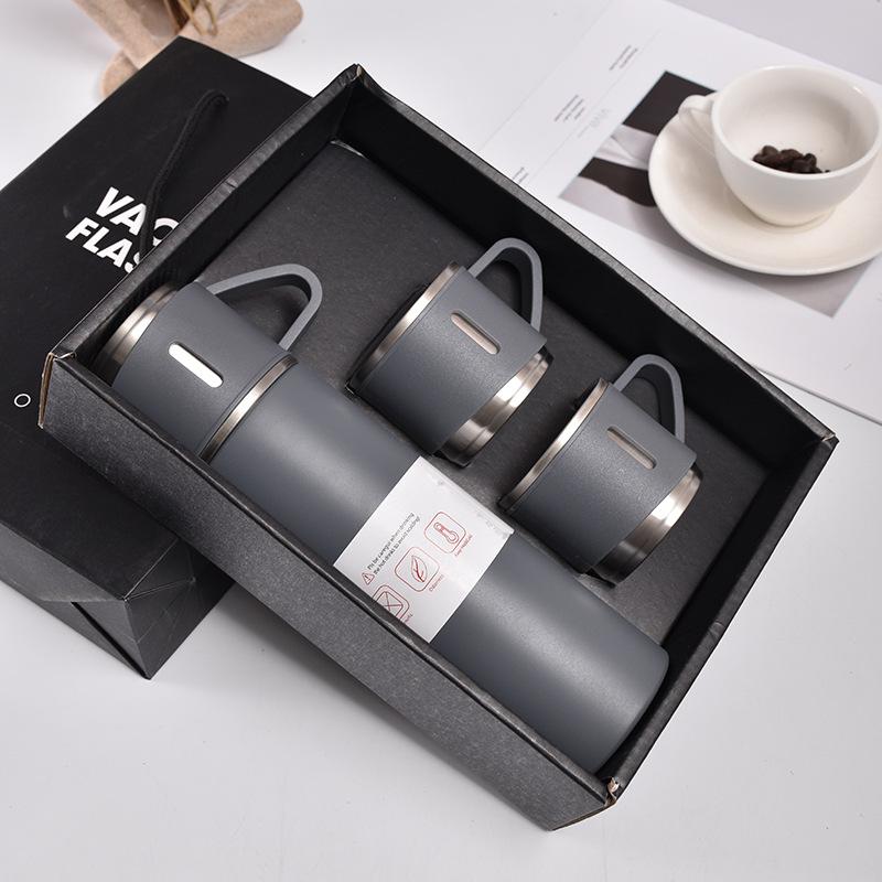 500ml Stainless Steel Vacuum Flasks with Three Lids Coffee Mug Thermoses Bottle Business Style Shimmering Design Portable Carafe