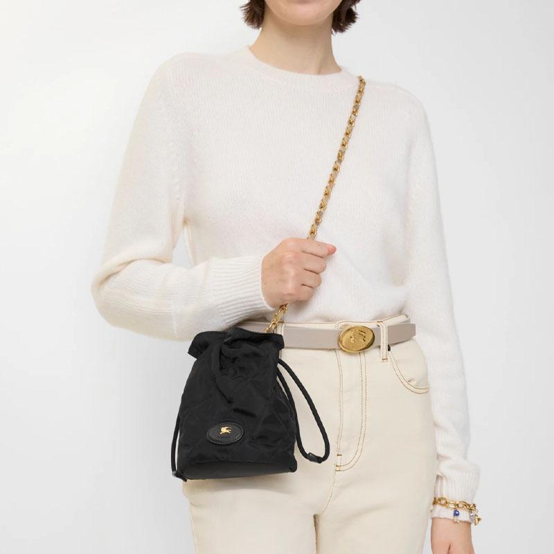 Burberry Horseshoe Drawstring Shoulder Bag With Brushed Metal Hardware Women Shoulder Bag Black 81184491