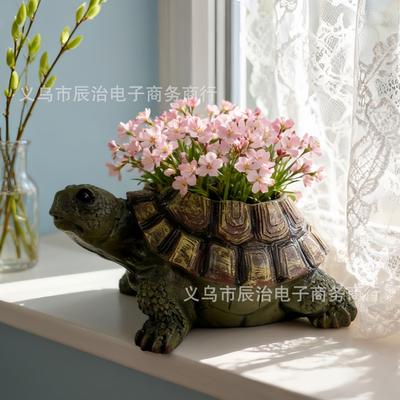 New Yard Garden Sculpture Ornament Small Turtle Flower Pot Home Window Sill Balcony Resin Crafts Decoration