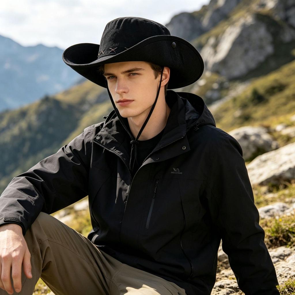 Breathable Western Cowboy Hat Adjustable Wide Brim Sun Hat Outdoor Mountaineering Fisherman Sunshade Cap Travel Unisex Bucket Ha