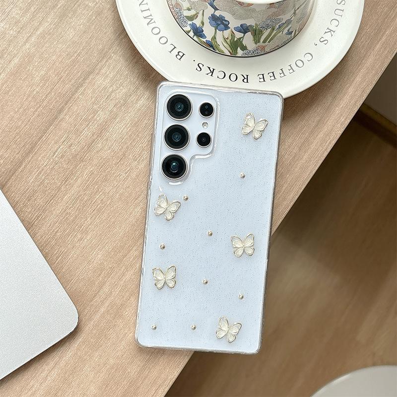 Transparenter Kleber Liebe Handyhülle für Samsung S25ultra Schmetterling S24 Schlange S23 Kirsche A16 Weiblich Neues Modell