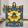 Bumblebee Blanket, Vintage Floral Throw Blanket, Sunflower Bee Decor, Unique Nature Lover Gift