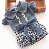 Cute With Bowknot Dog Denim Dress For Small Dogs Pet Apparel Summer Teddy Party Costume
