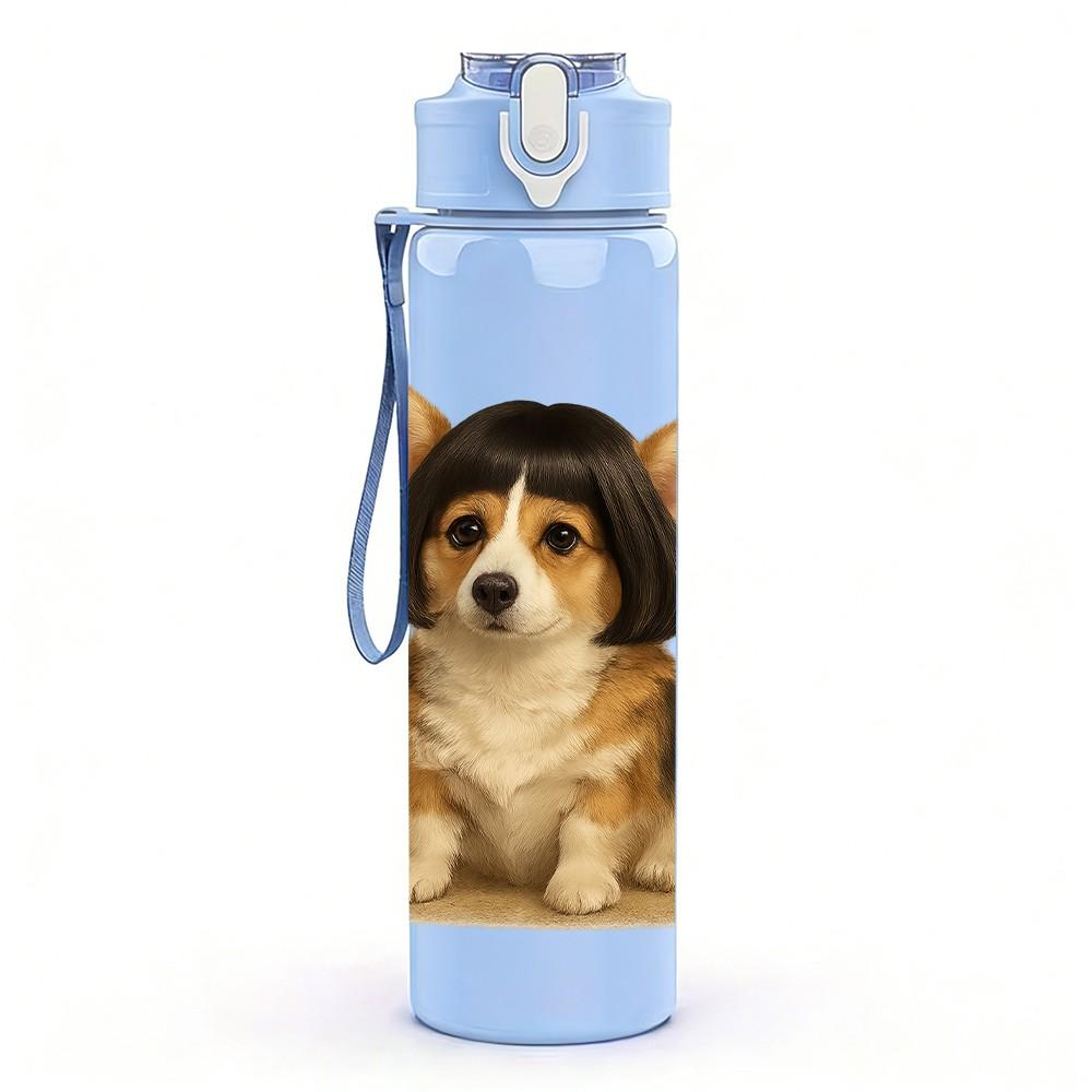 1 PZ Cucciolo Corgi Ritratto Classico 750ml Plastica Colorata Borraccia Sportiva Tappo Flip con Cannuccia Anti-perdita Adatta per Sport Ufficio Uso Domestico