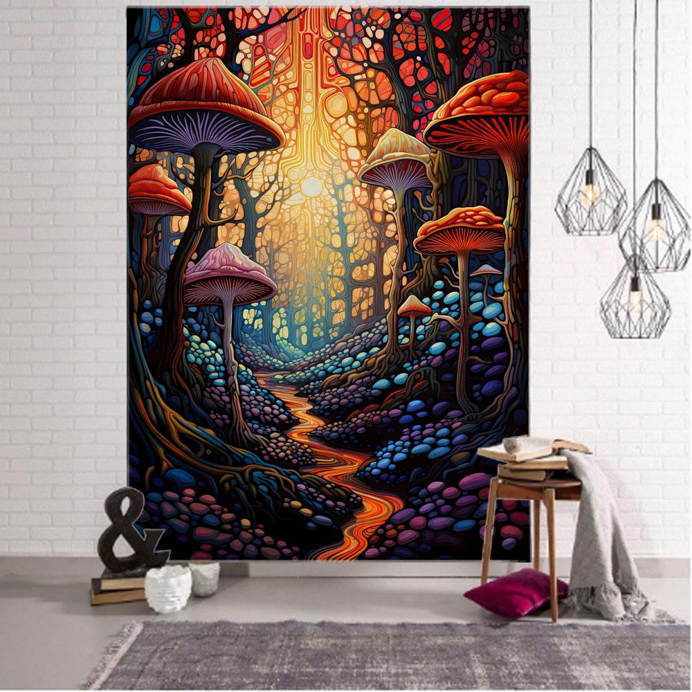 Fairy Tale Mushroom Forest Tapestry Wall Hanging Aesthetic Decoration Blanket Bed Sheet Living Room Bedroom Background Poster