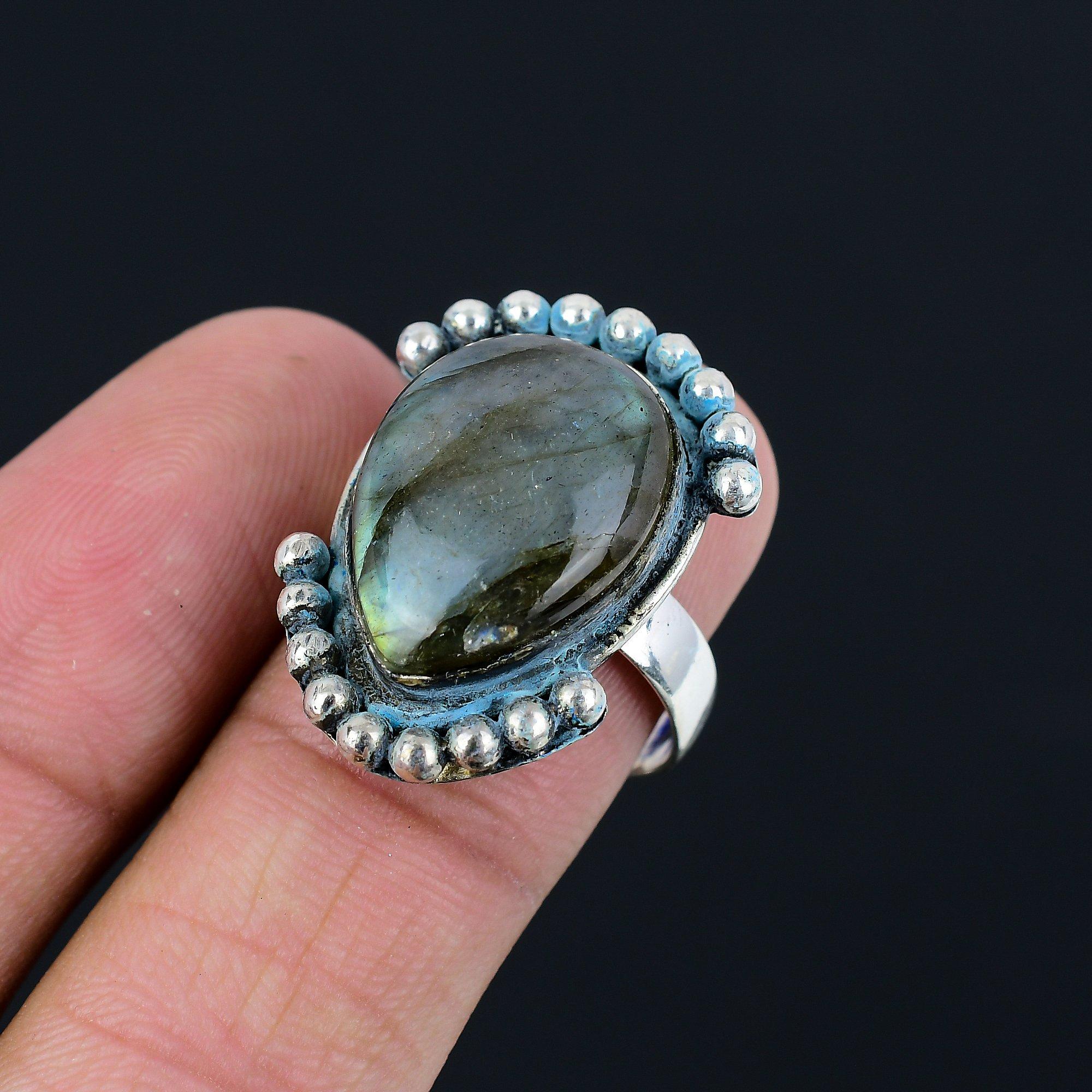 Sisters Day Deal 925 Sterling Silver Labradorite Stone Engagement Stackable Ring 9