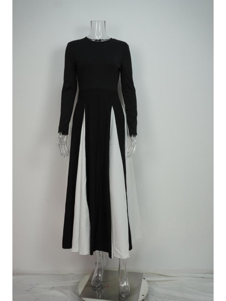 2025 Color Block Long Sleeve Dress – Casual European & American Style