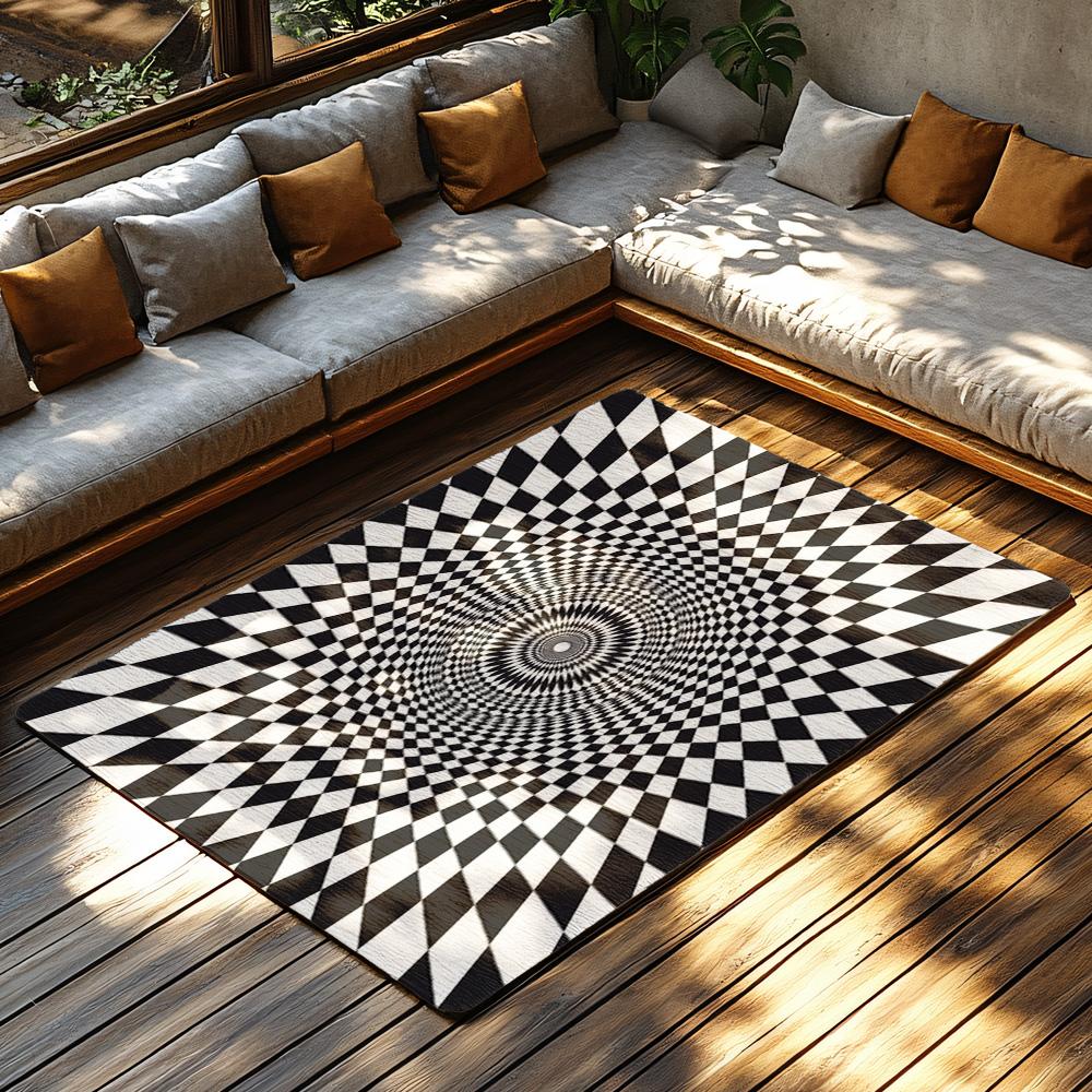 Tuniu Optical Illusion Geometric Rug Non Slip Home Decor Floor Mat Room Carpet Cushion Pad