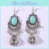Ethnic Style Alloy Dangle Earrings Featuring Peacock Blue Finish For Ladies