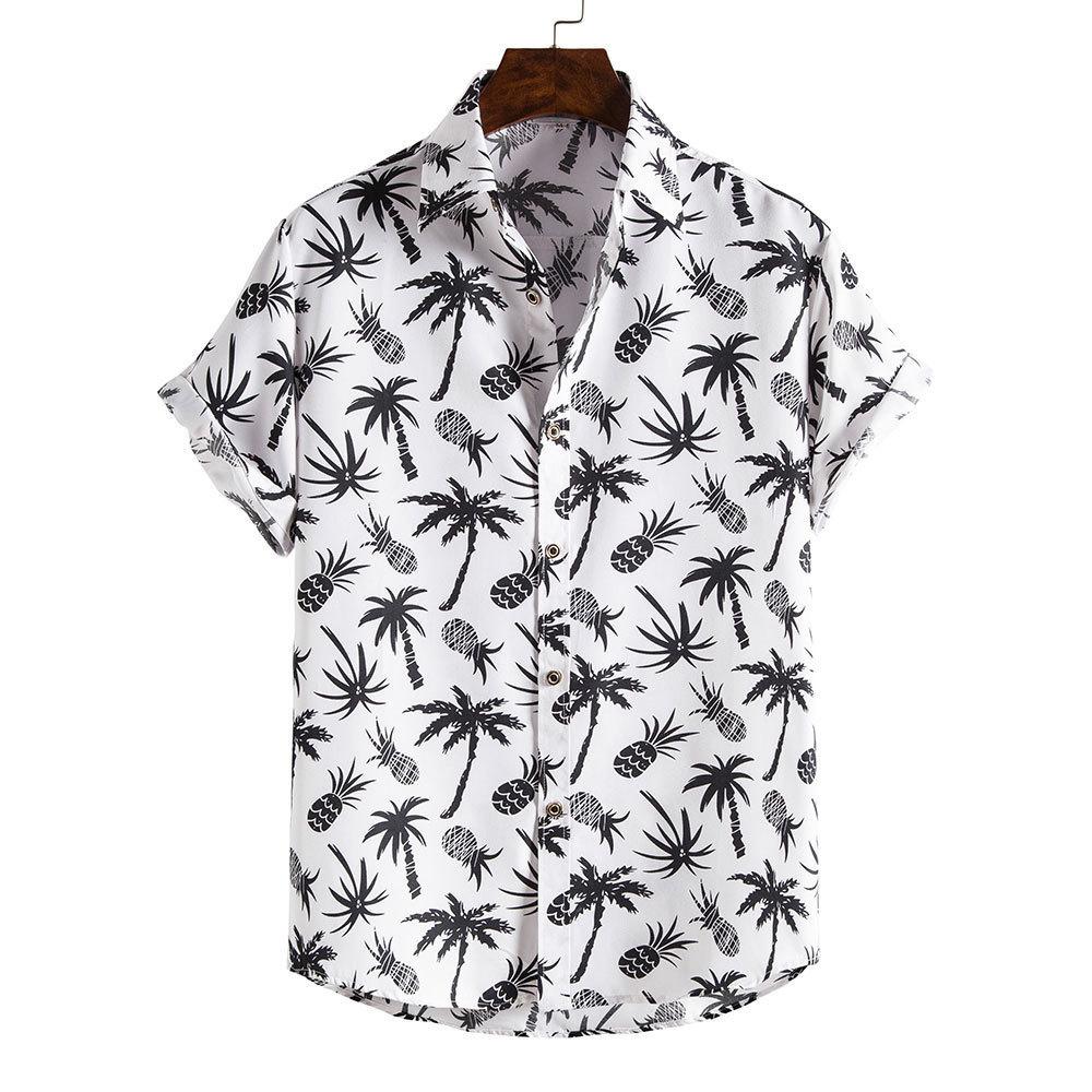 Spring and Summer Men's Beach Shirt Hawaiian Short Sleeve Flower Shirt Men's