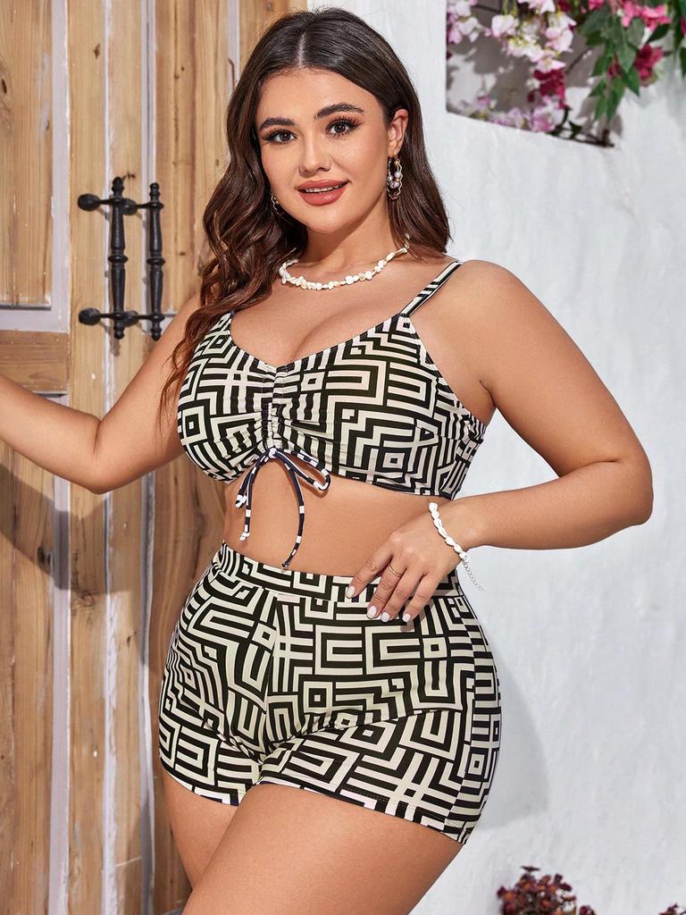 2025 New Plus Size Women's High-Waisted Three-Piece Split Bikini Swimwear
