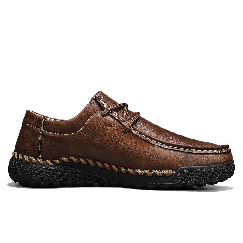 Handmade Men's Casual Leather Shoes Comfortable Lace-up Business Shoes for Men Outdoor Walking Shoes Retro Dress Male Loafers