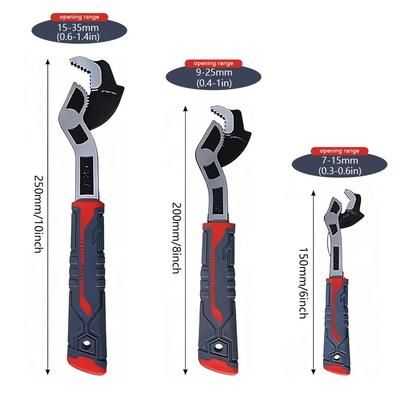 Adjustable Wrench Set 6/8/10 Inch, Self-Locking Multi-Size Grip Tool for Home, Car & Plumbing Repairs