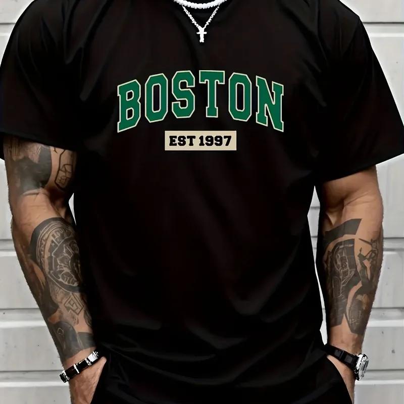 Boston EST1997 vintage printed Unisex's new 100% cotton T-shirt Fashion casual loose summer cotton short-sleeved T-shirt