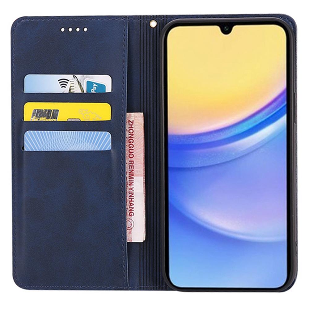 

For Samsung Galaxy A06s Case Wallet Calf Texture Leather Phone Cover with Hidden Magnetic Closure Black