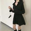 Women's Hepburn-Style Slimming Black Dress - Long-Sleeve Temperate Design for Autumn 2025