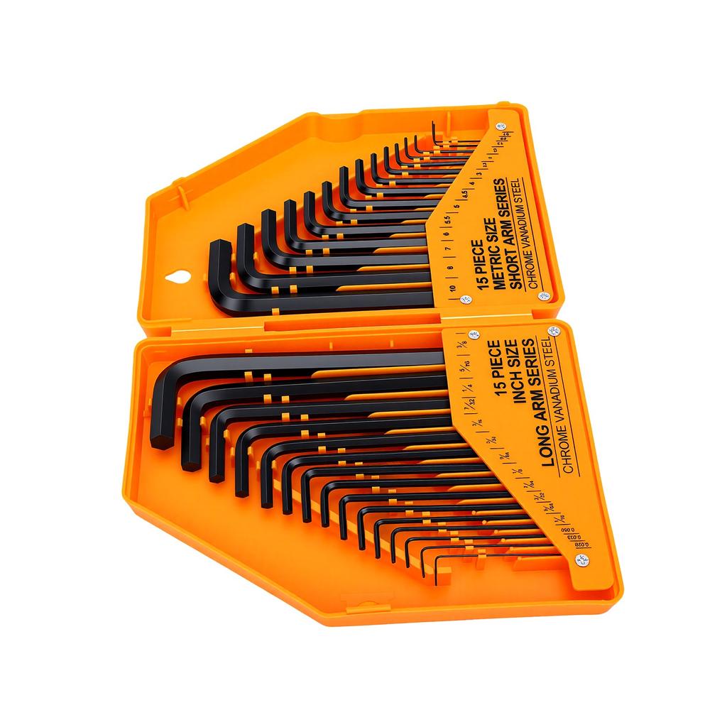 30PCS Hex Key Set Chrome Vanadium Steel Hex Key L Shape Wrench SAE and Metric Wrench for Bike Furniture Repair Yellow