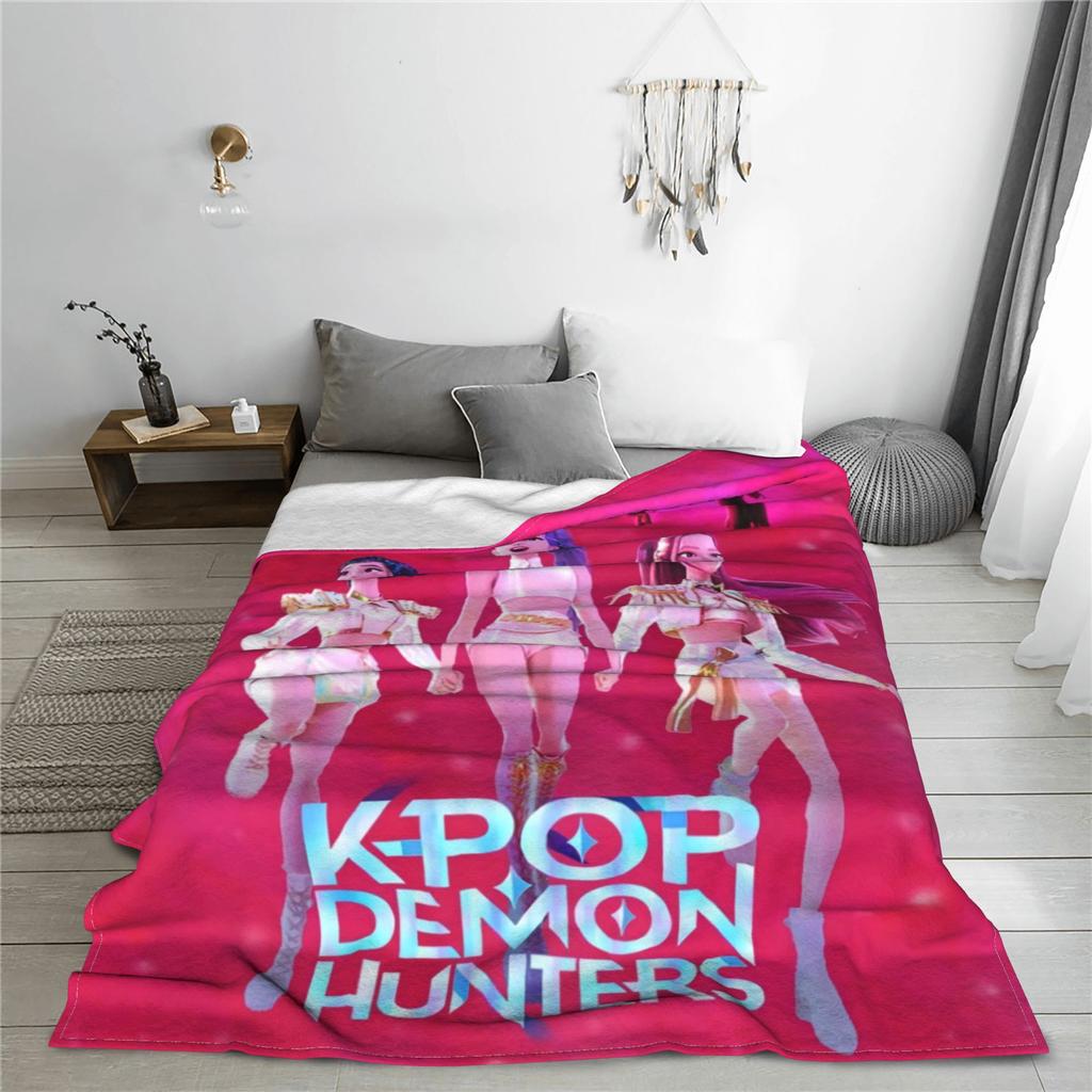 Warm BlanketKids Travel K pop Demon Hunters Throw Blanket  Flannel Bedspread For Outdoor Comfortable Sofa Bed Cover