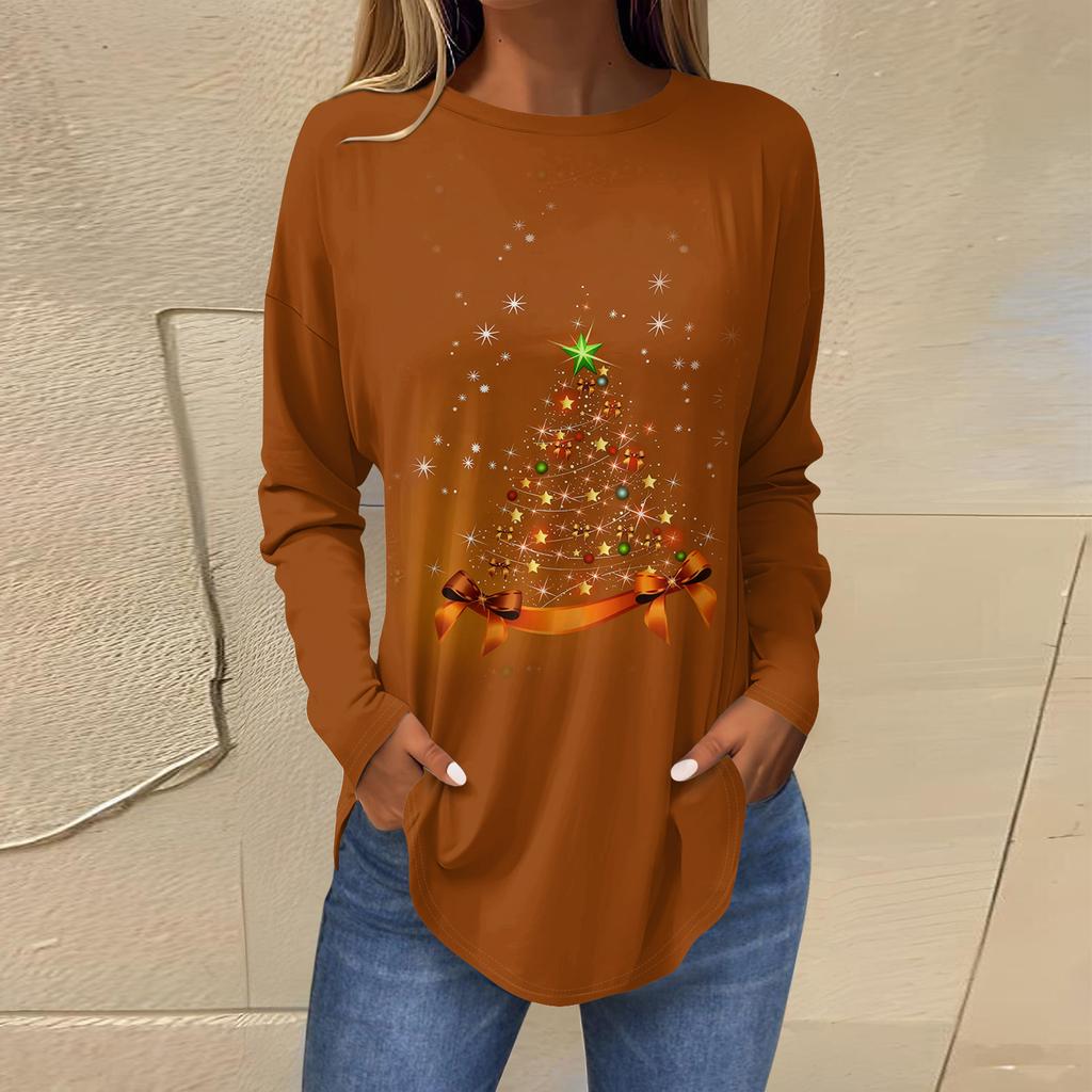 Dames Losse Comfortabele Casual Mode V-Hals Kerstprint Lange Mouw Hoodie