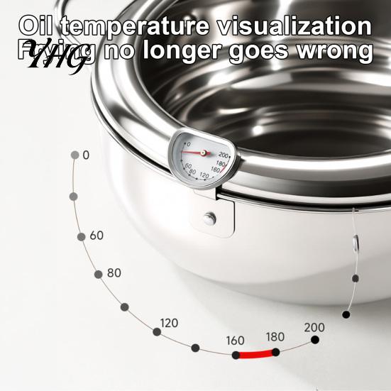 Portable Outdoor Camping Fryer Stainless Steel Stovetop Deep Pot with Thermometer, 2.2/3.2L Multifunctional Non Stick Tempura Frying Easy Clean