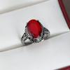 Vintage CopperColor Ring for Women Oval Cut Red Gemstone Hollow Filigree Statement Ring Retro Boho Birthday Jewelry Accessorie