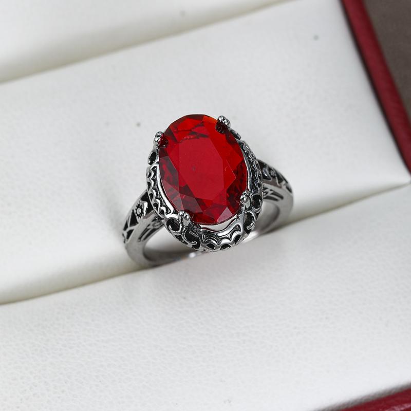 Vintage CopperColor Ring for Women Oval Cut Red Gemstone Hollow Filigree Statement Ring Retro Boho Birthday Jewelry Accessorie