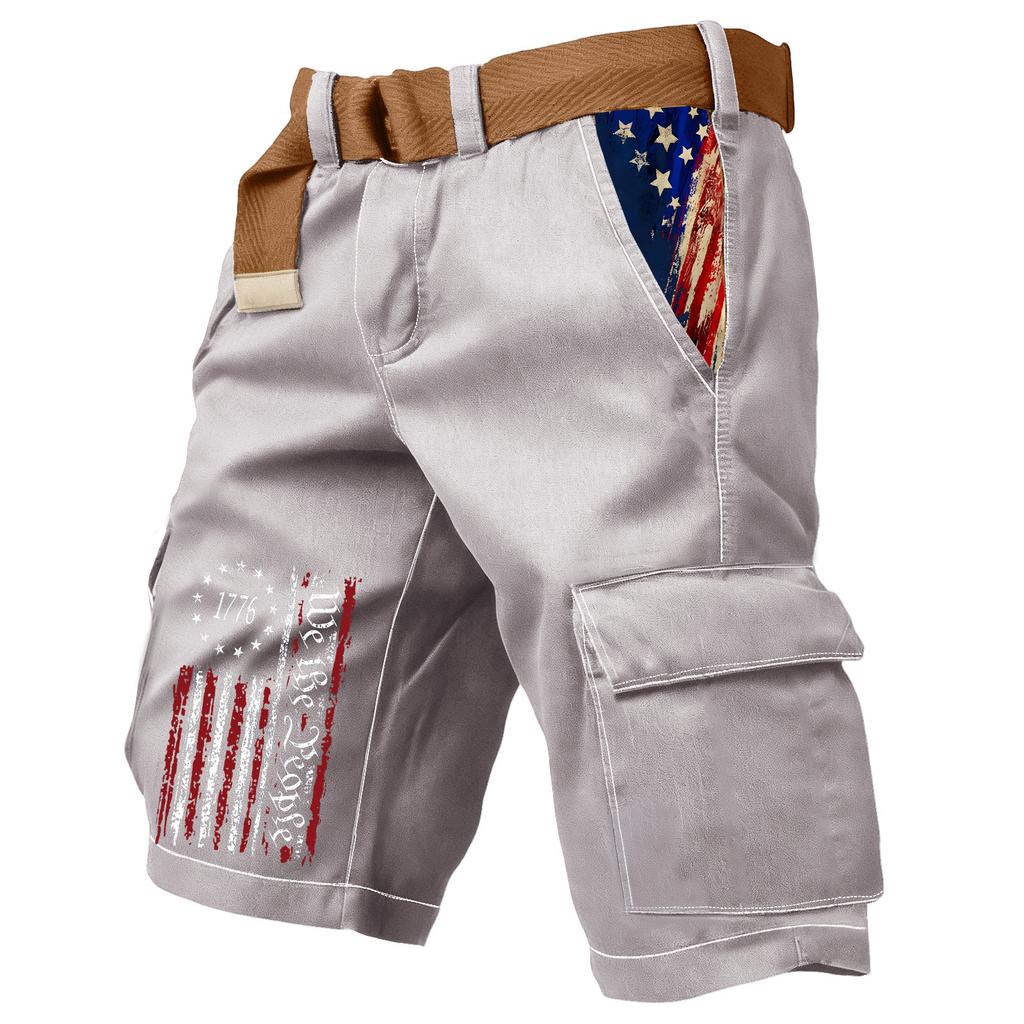 Men's Casual Sport Multi-pocket Work Pants Men's Fashionable Flag-letter Printed Pants