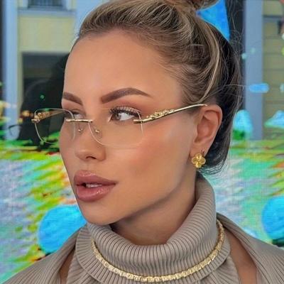 New Trendy Retro Frameless Glasses Frame for Men's and Women's Fashionable Dressing Glasses