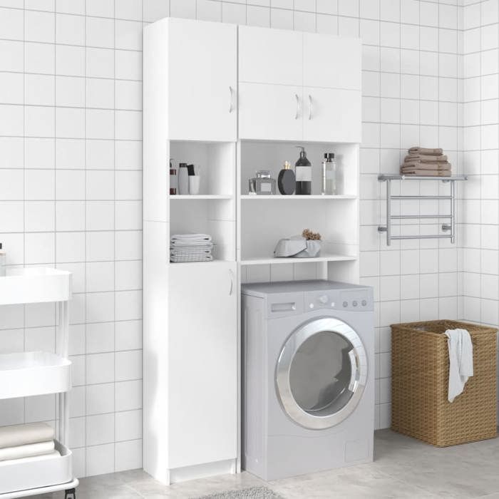 VidaXL Armoire de Salle de Bain, Meuble de Rangement avec Étagère, Armoire Haute de Toilette Maison Intérieur, Blanc Bois 802876