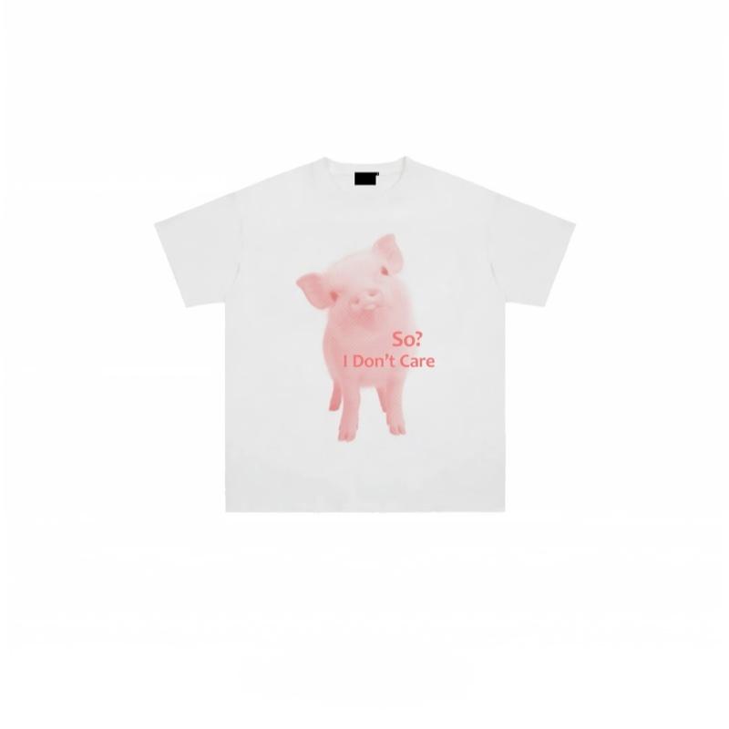 Zazomde Fashion Funny Print Tshirt Aesthetic Pink Pig Pattern Letter Slogan Short Sleeve Shirts Oversized Hip Hop Street Tees
