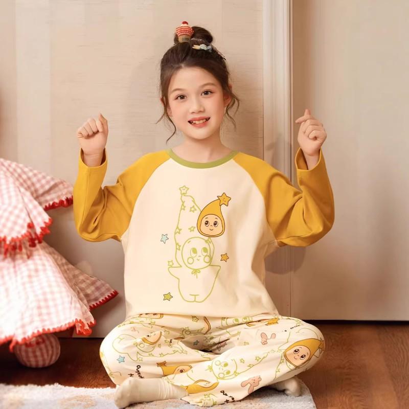 Girls Long Sleeve Cotton Pajama Set Cartoon Print Home Sleepwear Ages 8 Fall Comfortable Kids Loungewear