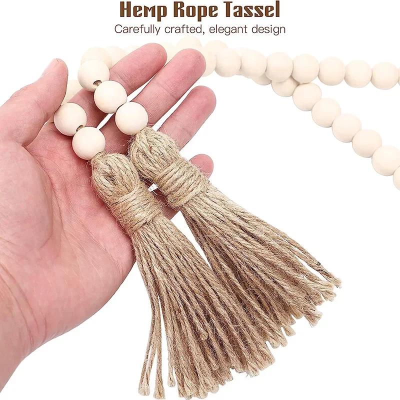 Wooden Handmade boho DIY Rattan Natural Wood Bead Garland Tassel Craft Rustic Country Beads Home Wall Hanging Decoration