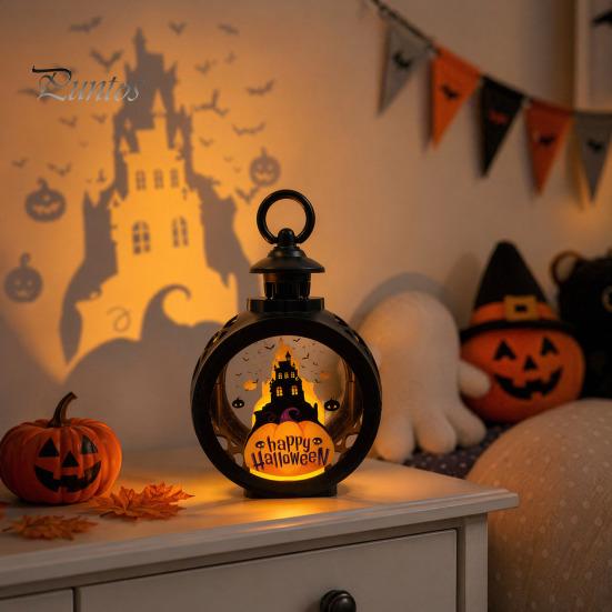 LED Decorative Flame Light Halloween Retro Pumpkin Lantern, Electronic Candle Light, Vintage Portable Handheld Lamp for Bar Haunted House Decor