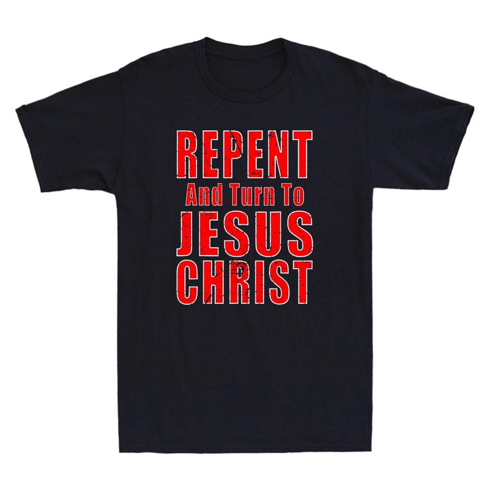 Repent & Believe in Jesus Christ Christian Evangelism Repent Retro Men s T-Shirt L